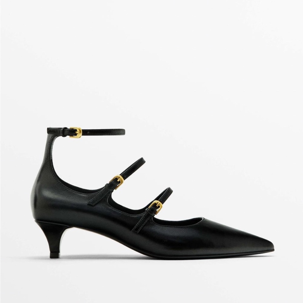 Massimo Dutti pointed toe black shoes with buckle straps, 38